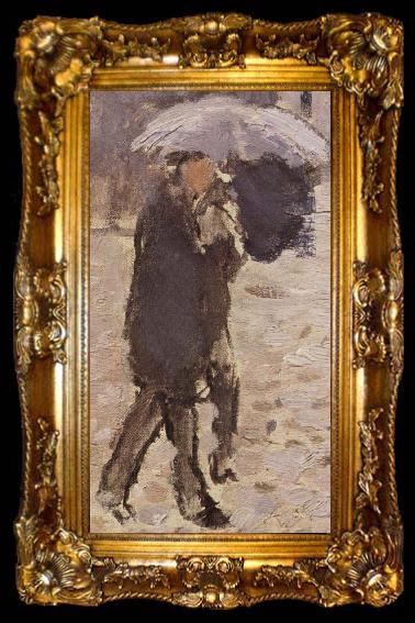 framed  Gustave Caillebotte Detail of  Rainy day in Paris, ta009-2